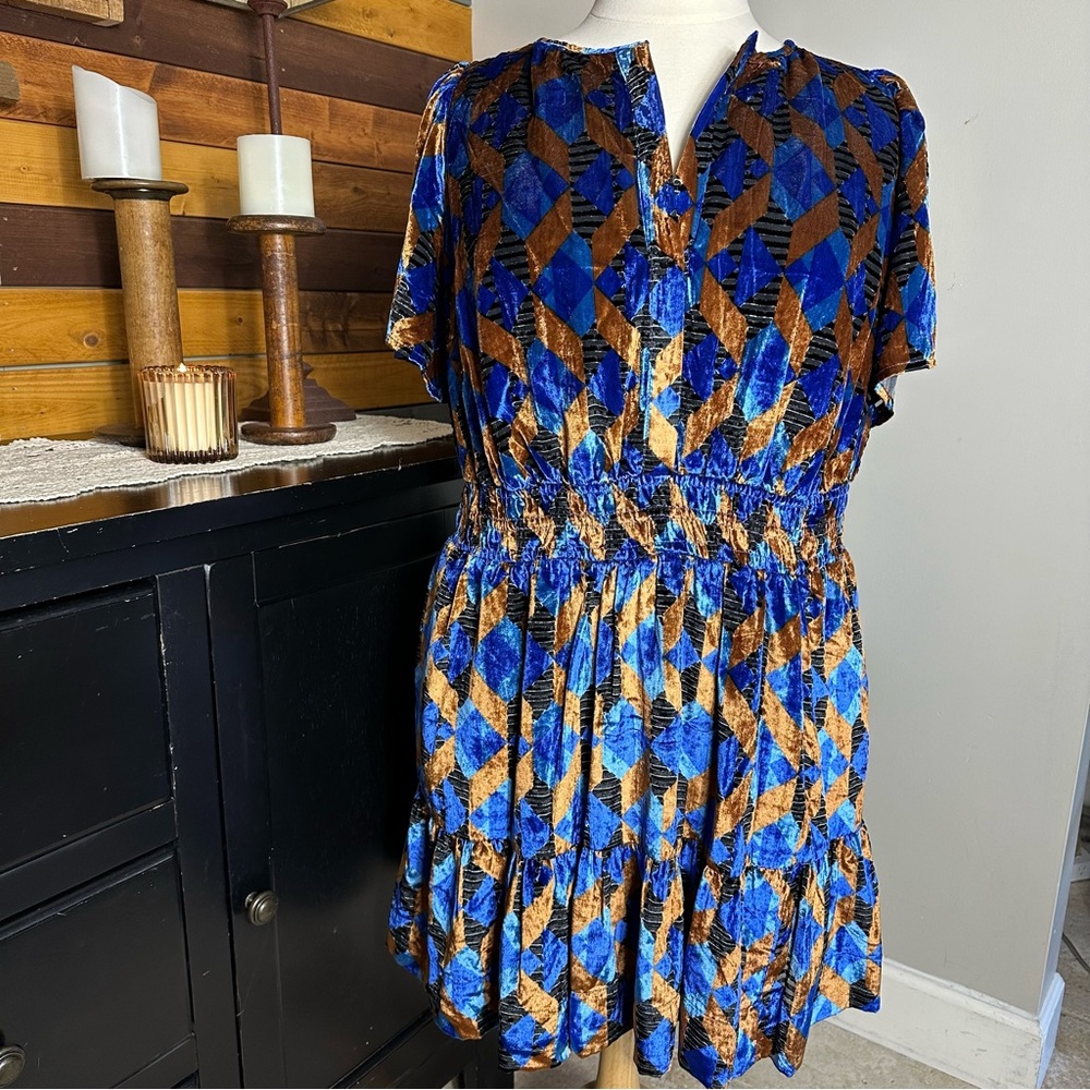 Anthropologie Velvet Geometric Mini Dress - Picture 1 of 8